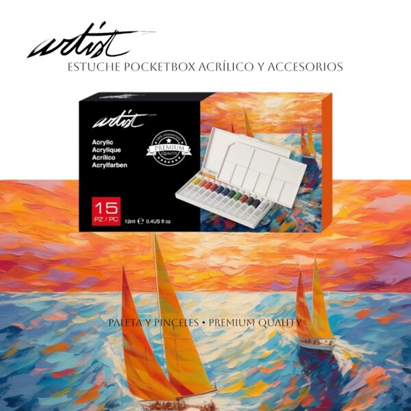 ESTUCHE 15 PZAS POCKETBOX PINTURA ACRILICA 12ML
