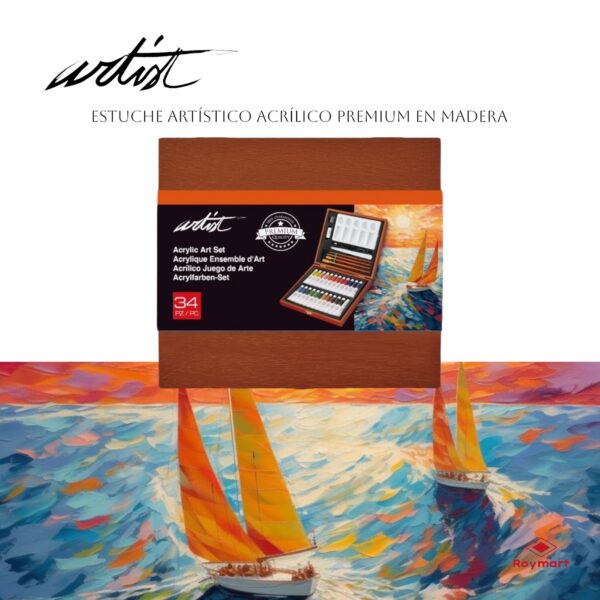 ESTUCHE MADERA ARTIST PINTURA ACRILICA,34 PIEZAS