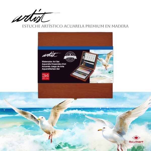 ESTUCHE MADERA ARTIST ACUARELAS,34 PIEZAS