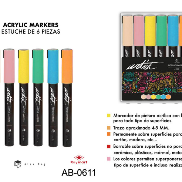 ESTUCHE ACRILICOS GAMA ARTIST,6 COLORES PASTEL