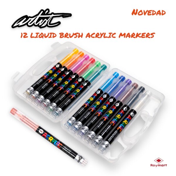 ESTUCHE MALETIN ACRILICOS REAL BRUSH ,12 COLORES