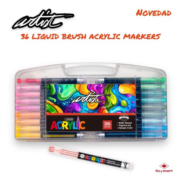 ESTUCHE MALETIN ACRILICOS REAL BRUSH ,36 COLORES