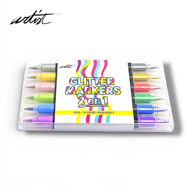EXP.12 SETS 6 ROTUL. 2 EN 1 ,12 COL.GLITTER MARKERS