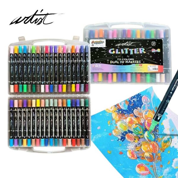 ESTUCHE 36 ROTUL. 2 EN 1 72 COLORES GLITTER MARKERS