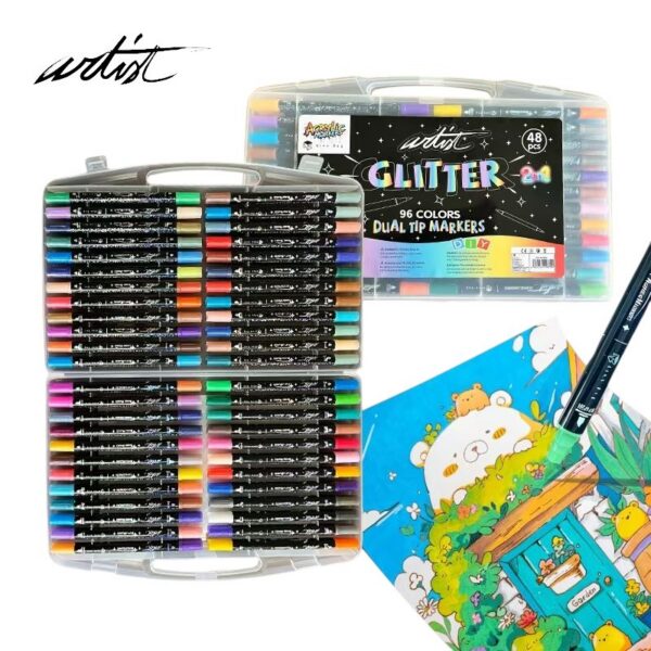 ESTUCHE 48 ROTUL. 2 EN 1 96 COLORES GLITTER MARKERS