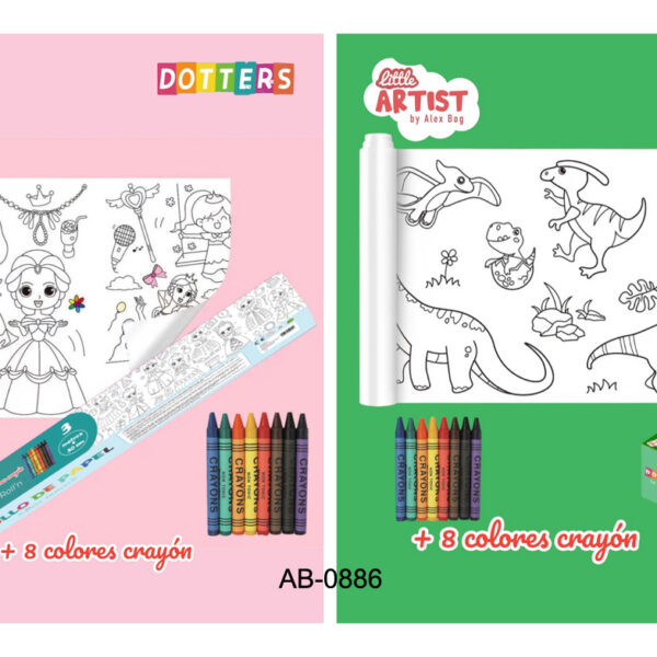 ROLLO PAPEL PARA COLOREAR MAS 8 COL.CRAYON, 3 MET.