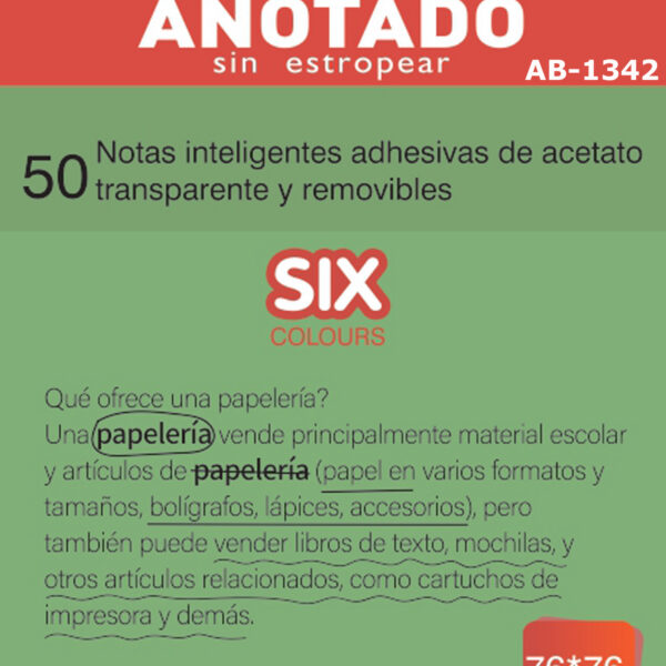 PAQUETE 50 NOTAS INTELIGENTES ACETATO VERDE FLUOR