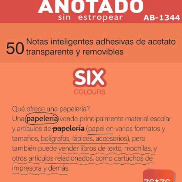 PAQUETE 50 NOTAS INTELIGENTES ACETATO NARANJA FLUO