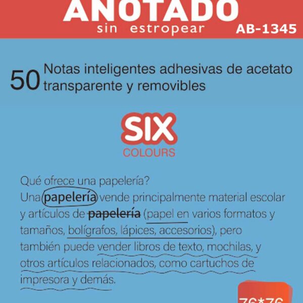 PAQUETE 50 NOTAS INTELIGENTES ACETATO AZUL FLUOR