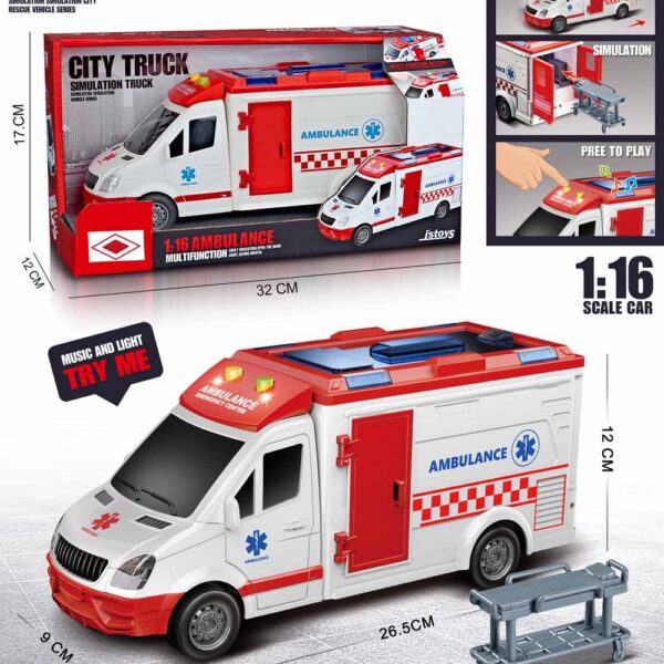 AMBULANCIA ROJA CON CAMILLA LUZ Y SONIDO