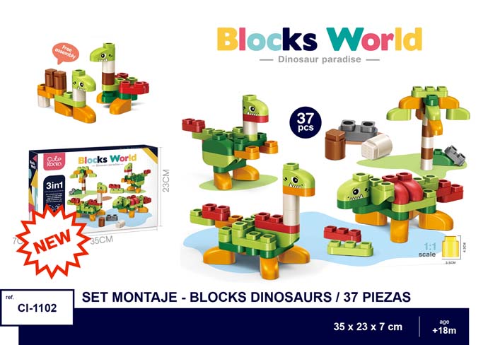 SET MONTAJE 37 PZAS. BLOCKS DINOSAURS