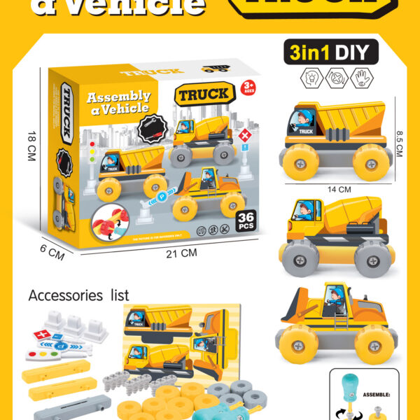 SET EMSAMBLAJE 3 EN 1 VEHICULOS CONSTRUC. 36 PZAS.
