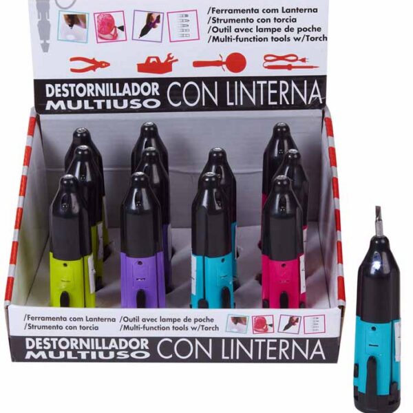 EXP. 12 PIEZAS MULTIDESTORNILLADOR C/LUZ,4 COL.