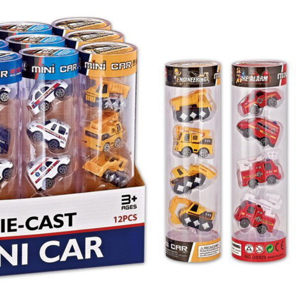 EXP.12 TUBOS PLASTICO CON 4 COCHES ,4 SURT.