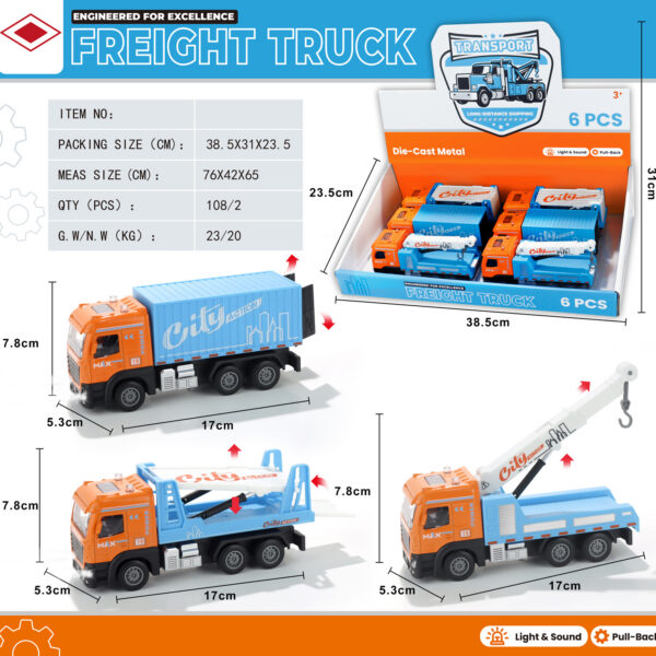 EXP.6 CAMIONES CITY PULL BACK LUZ Y SONIDO ,3 MOD.