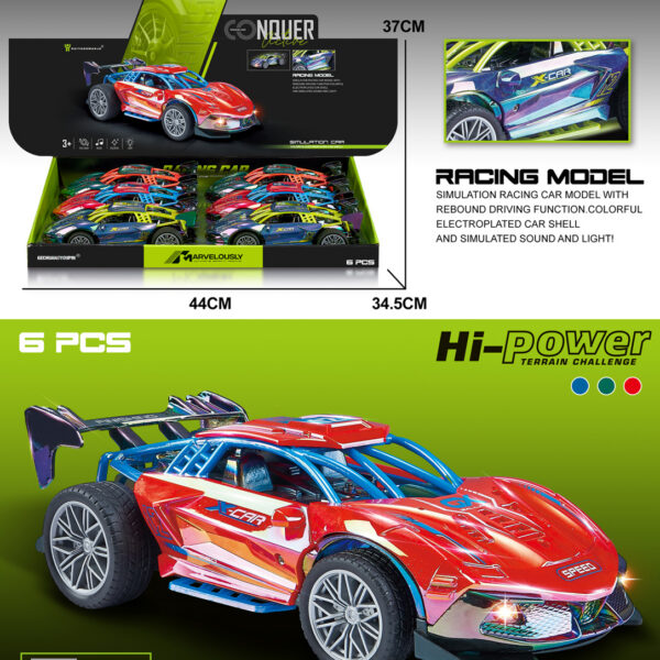 EXP.6 COCHES CARRERA PULL BACK LUZ Y SONIDO,3 COL