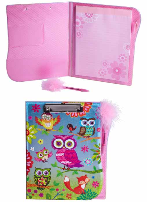 CARPETA FASTENER CON LIBRETA Y BOLI,COL.BUHOS