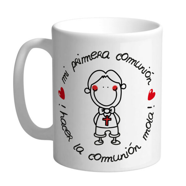 MUG CON MENSAJE ,HACER LA COMUNION MOLA BOY