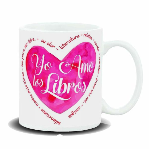 MUG CON MENSAJE AMO LOS LIBROS