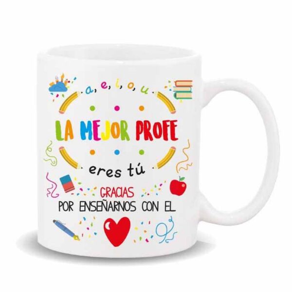 MUG CON MENSAJE LA MEJOR PROFE ERES TU,GRACIAS....