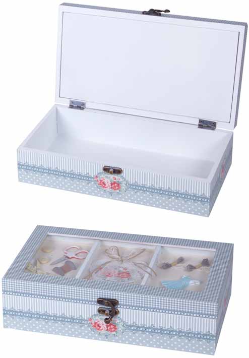 CAJA MADERA DECORADA CON ADORNOS COSTURA LARGA