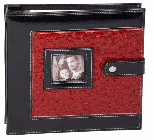 ALBUM FOTOS PEQUEÑO SIMIL PIEL ROJO Y NEGRO