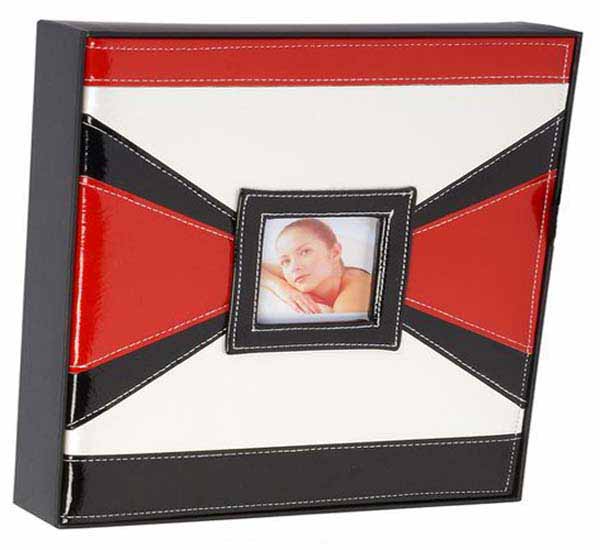 ALBUM FOTOS PEQUEÑO SIMIL PIEL BLANCO,ROJO Y NEGRO