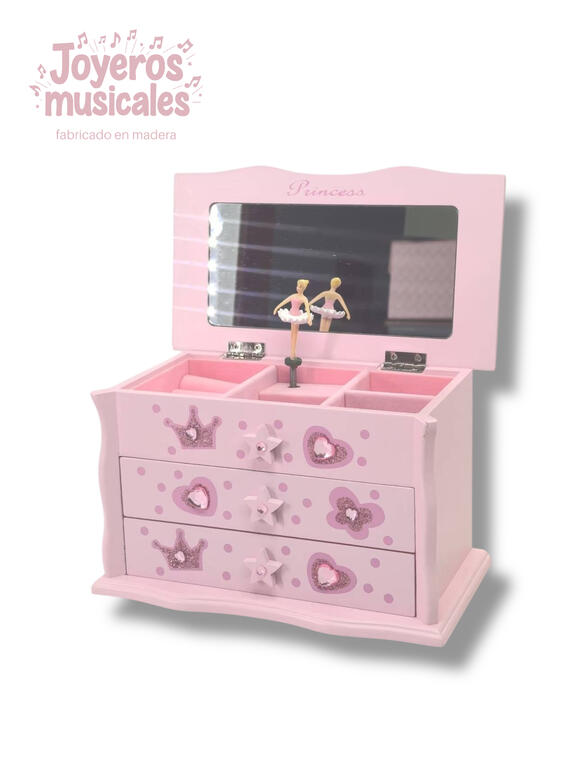 JOYERO MUSICAL MADERA GRANDE PINK QUEEN