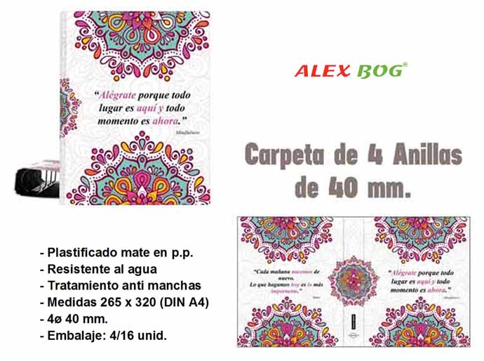 CARPETA 4 ANILLAS ,COL.MANDALA,ALEGRATE PORQUE....