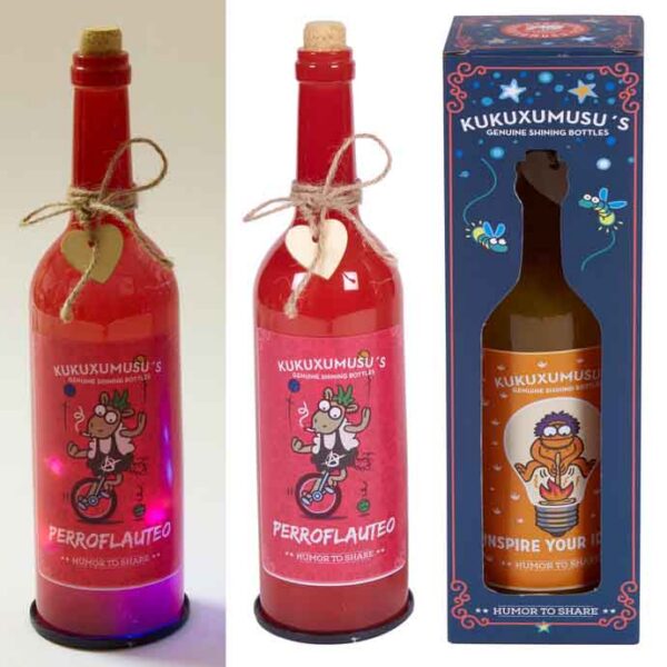 BOTELLA CON LUZ KUKUXUMUXU PERROFLAUTEO