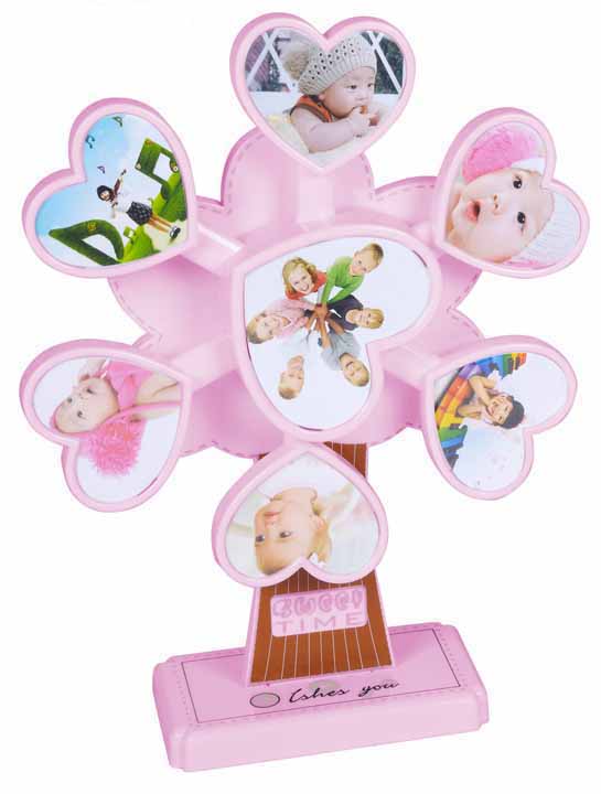 PORTAFOTOS MULTIPLE GIRO CORAZON ROSA