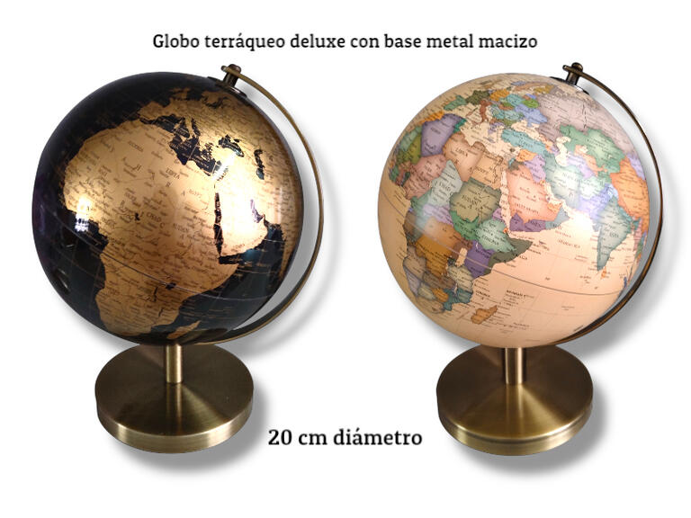 GLOBO TERRAQUEO DELUXE CON BASE DE METAL MAZIZO 20 CM. 2 COLORES