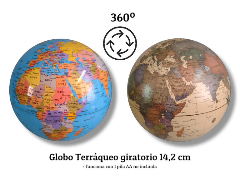 GLOBO TERRAQUEO GIRATORIO 360 SUSPENSION 14,2 CM. 2 COLORES