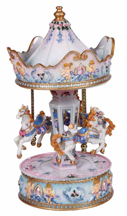 CARRUSEL MUSICAL MED. 3 WHITE HORSES PASTEL COLOR