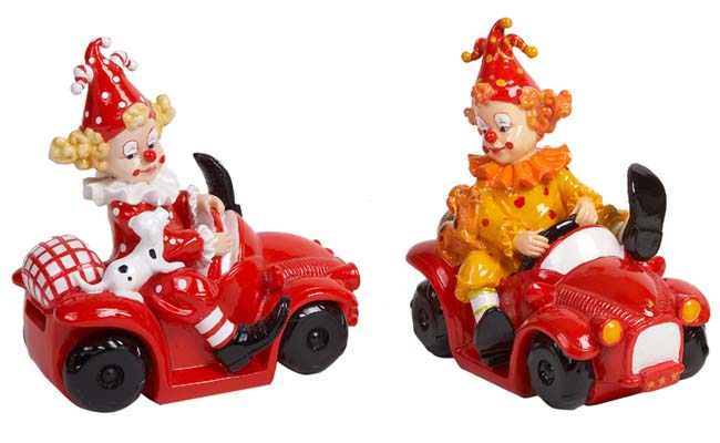 HUCHA PAYASO CERAMICA EN COCHE,2 MOD.
