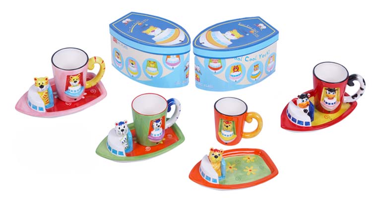 SET INFANTIL TAZA Y PLATO ,4 MODELOS,BOX BARCO