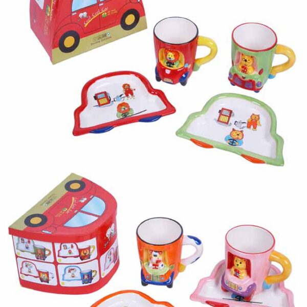 SET INFANTIL TAZA Y PLATO ,4 MODELOS,BOX COCHE