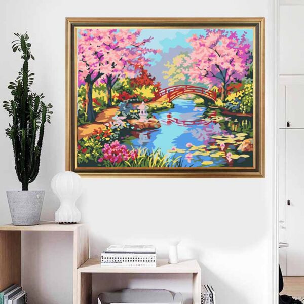 PINTAR POR NUMEROS PAISAJE FLUVIAL CON PUENTE