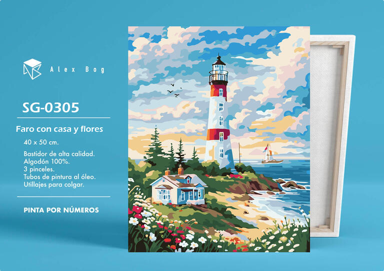 PINTAR POR NUMEROS FARO CON CASA Y FLORES