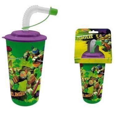 VASO CON PAJA COL.TORTUGAS NINJA