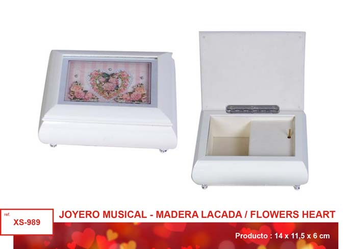 JOYERO MUSICAL LACA BLANCO HEART OF FLOWERS-