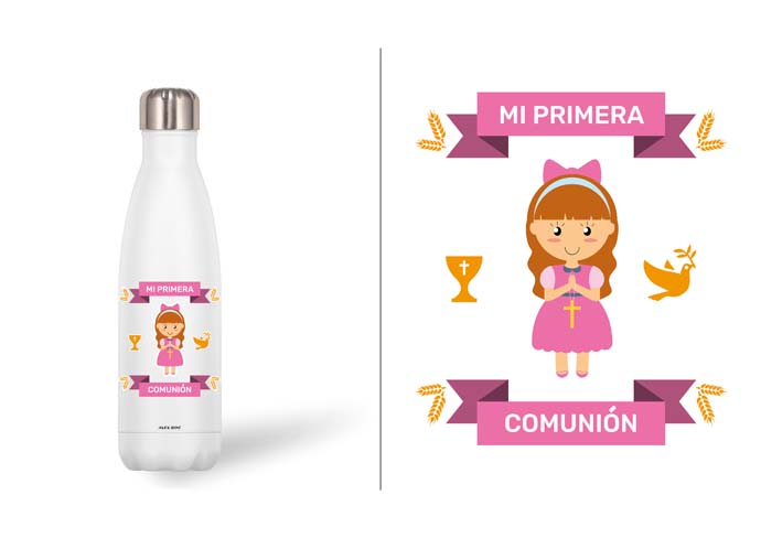 BOTELLA ACERO INOX 500 ML. COMUNION NIÑA