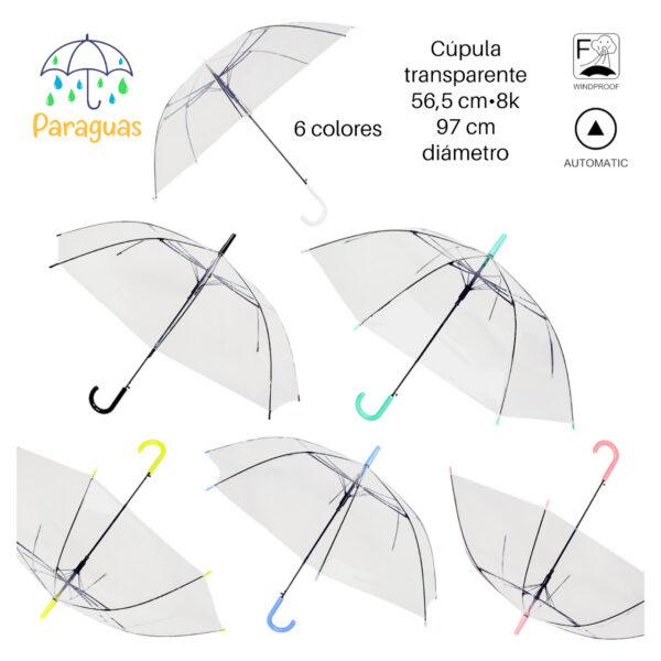 PARAGUAS JUVENIL AUT.6 COLORES TRANSLUCIDOS