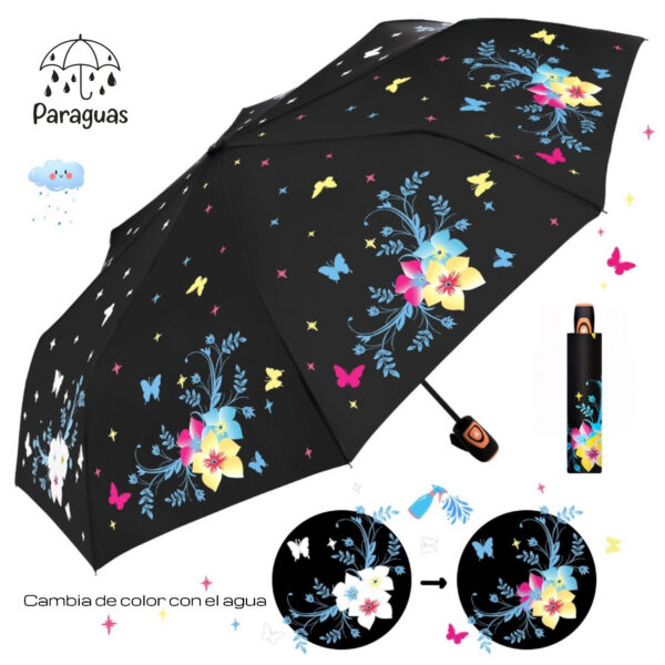 PARAGUAS PLEGABLE AUT. CAMBIO COLOR FLOWERS 3 COL