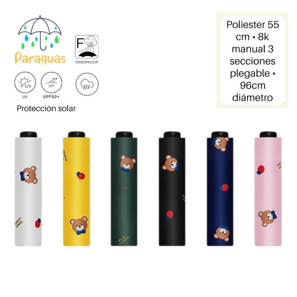 PARAGUAS AUT. PLEGABLE BEAR AND LADY BUG 6 COL.